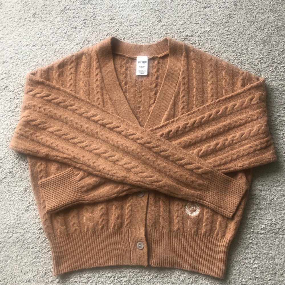 PINK Victoria's Secret Camel Cable Knit V-Neck Cardigan.NWOT.